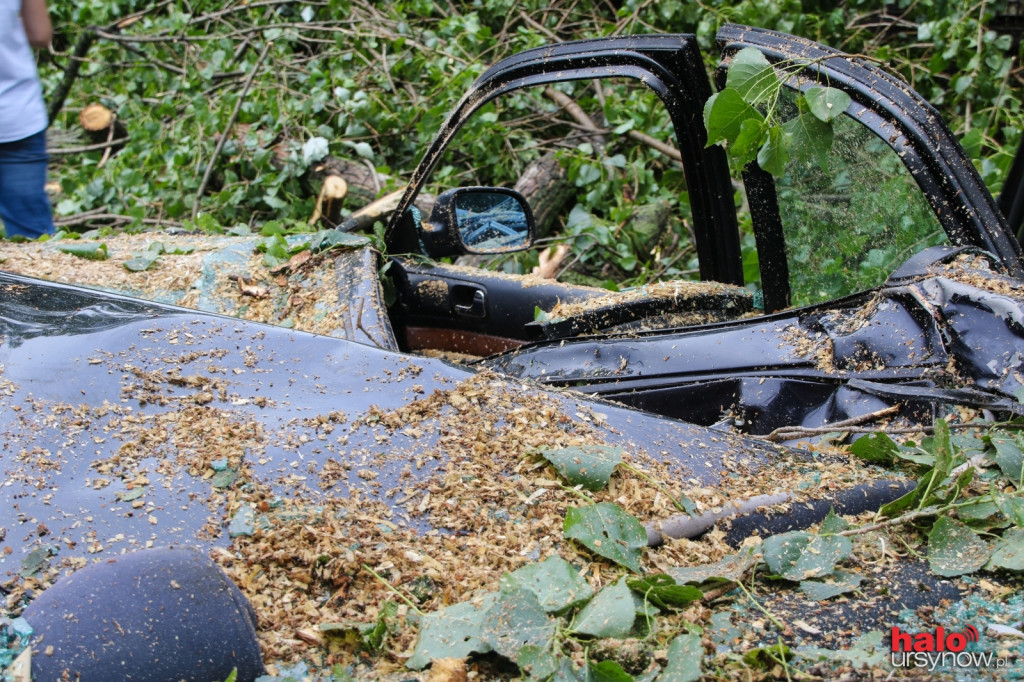 PO BURZY. Na Nowoursynowskiej auto przygniecione drzewem FOTO