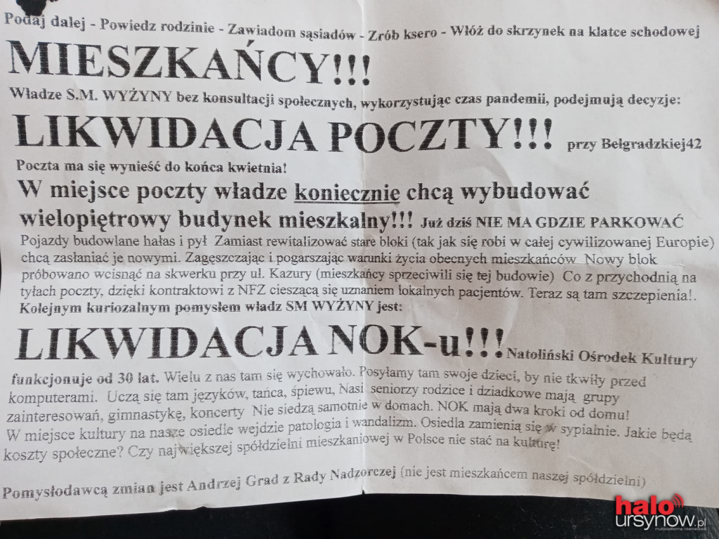 NOK i poczta przy Belgradzkiej do likwidacji?