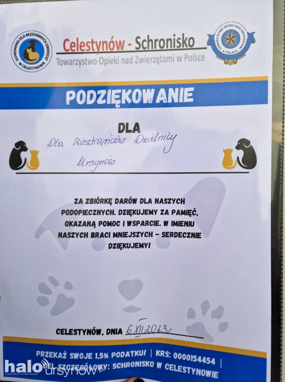 Dary z Ursynowa pojechały do schroniska