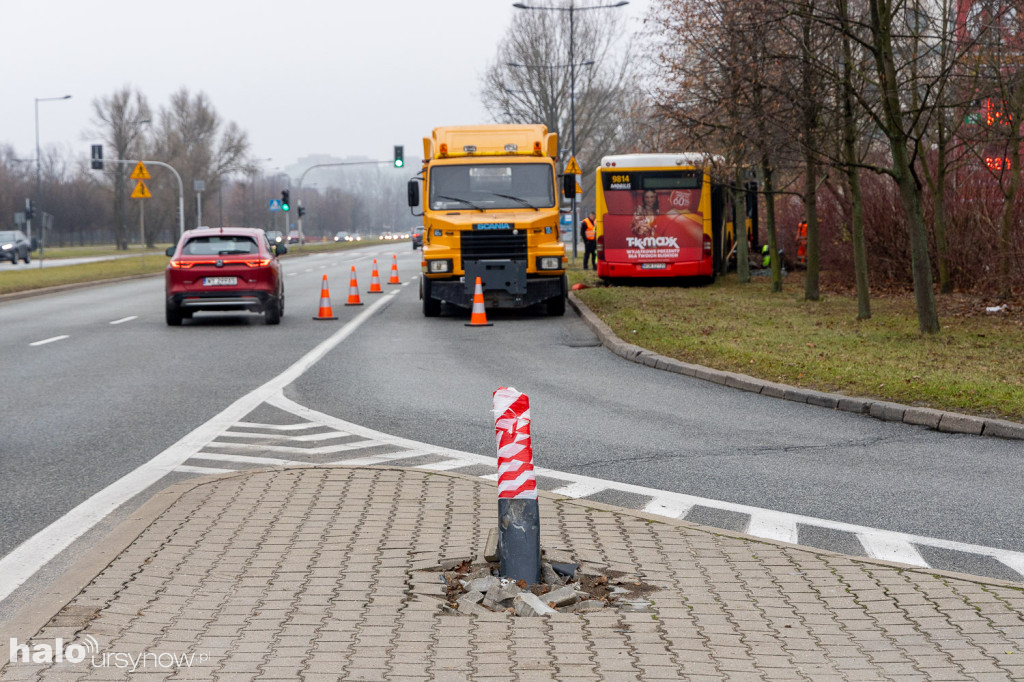 Miejski autobus skosił latarnię i wjechał w drzewa