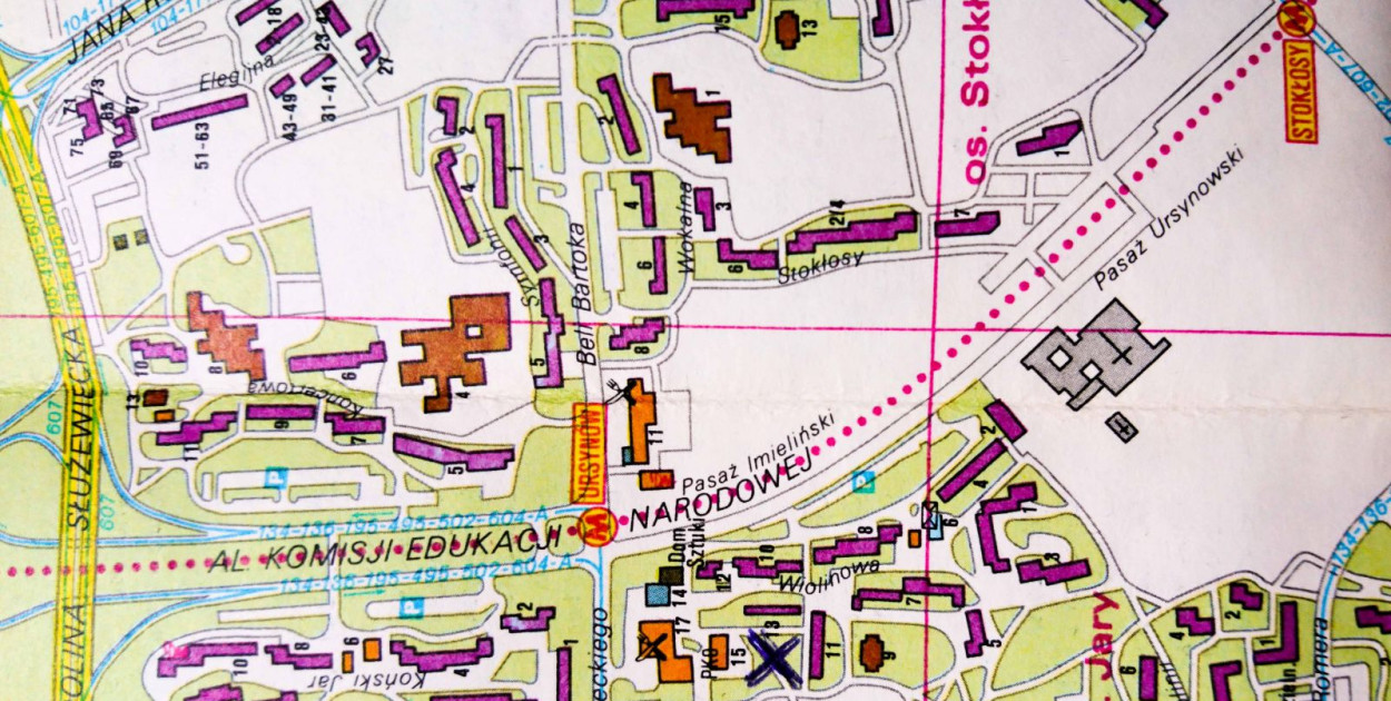 Mapa Ursynów-Natolin, skala 1: 10 500, Państwowe Przedsiębiorstwo Wydawnictw Kartograficznych Warszawa-Wrocław, 1986 r.